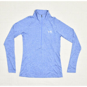 Under Armour Women 1/4 Zip Pullover Sweatshirt Polyester Blue S Loose Heatgear